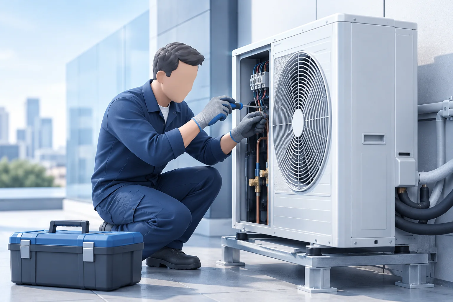 Técnico partner reparando un equipo de aire acondicionado